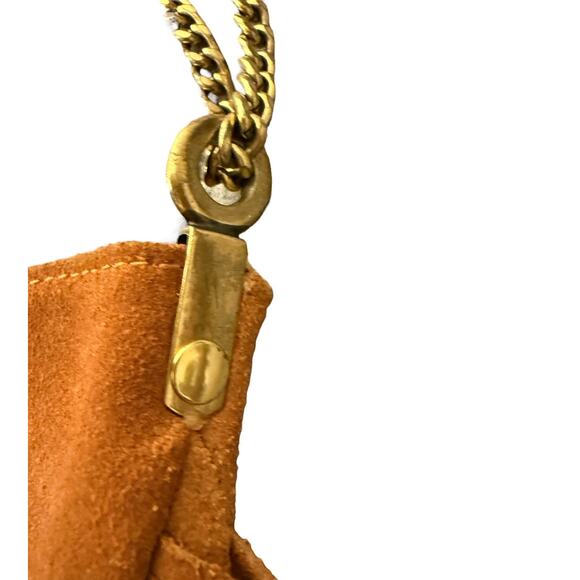 VTG ECOTE Caramel Brown Suede Leather Fringe Pouch Crossbody Bag Chain VGUC - Picture 4 of 7